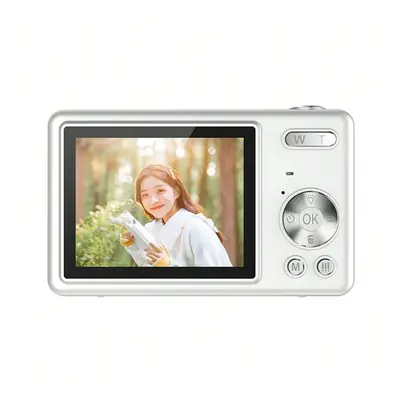 (Silver) 48MP 4K Face Detection Digital Camera with 16X Zoom and Rechargeable Battery