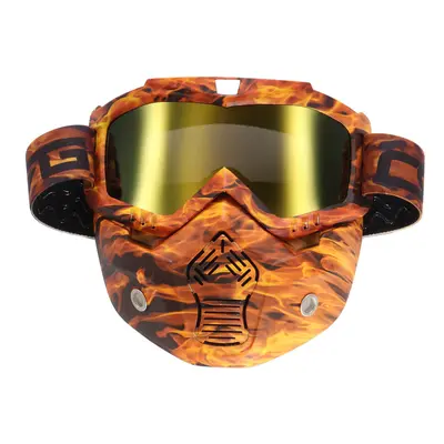 (Gold) Detachable Modular Mask Shield Goggles Full Face Protect For Motorcycle Helmet