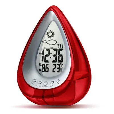 (Red) Creativity Water Energy Alarm Clock Large LCD Screen Weather and Humidity Display Water Po