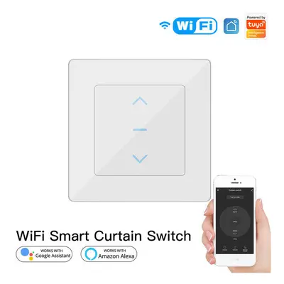 (White) WiFi Smart Curtain Switch Touch Design for Motorized Curtains and Roller Blinds Works wi