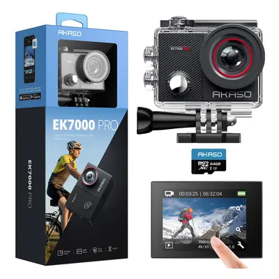 AKASO EK7000 Pro 4K30fps Action Camera with 64GB MicroSDXC U3 Memory Card Accessories Kit Bundle