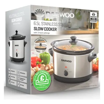 Daewoo 6.5L Stainless Steel Slow Cooker Large 6.5 Litre Heat Settings Stoneware kg Crock Pot Dis