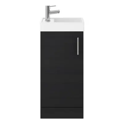 Cloakroom Floor Standing Door Vanity Unit with Basin, 400mm - Woodgrain Charcoal Black