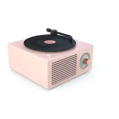 (Pink) Retro Turntable Wireless Mini Bluetooth 5.0 Speaker Portable Subwoofer, Hours Working Tim