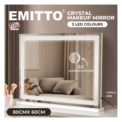 Emitto Tabletop Touch Crystal Vanity Mirror Makeup Bluetooth USB LED Large