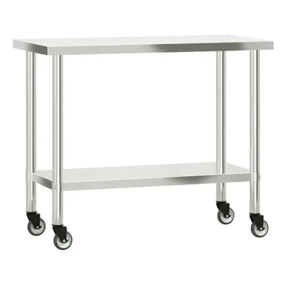 (110 x x cm) vidaXL Kitchen Work Table with Wheels Prep Catering Table Stainless Steel