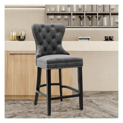 Velvet Counter Height Upholstered Bar Stool, Dark Grey