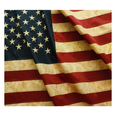 Vintage Style Tea Stained American US Flag 3x5 Foot (90 X 150cm) Nylon - Embroidered Stars and S