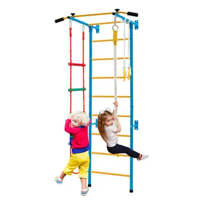 Kids Steel Swedish Ladder Wall Set Indoor Home Climbing Frame w/ Rope