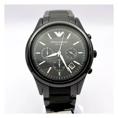 NEW EMPORIO ARMANI AR1452 CERAMIC BLACK DIAL & STRAP MENS WATCH