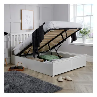 (Double, White) Home Source Florida Ottoman End-Lift Storage Bed