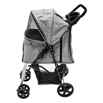 (Woven Grey ) Pet Strollers with Rain Cover & Caddies