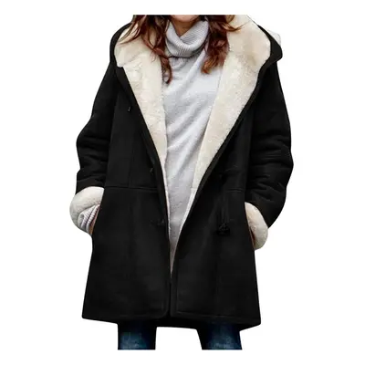 (Black, 4XL) Women Winter Coat Thick Warm Fleece Hooded Jacket Ladies Casual Plus Size Parka Jac