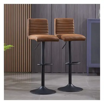 (2x BarStools, BROWN) Swivel Bar Stools Barstools with Black Base Chairs