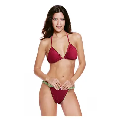 (Burgundy, L) Sexy Women Bikini Set G-String Halter Straps Braided Low Waist Open Back Thong Two