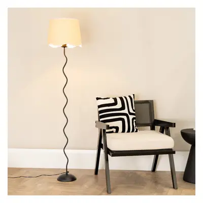 ValueLights Wiggle Black Scallop White Trim Tapered Floor Lamp & Bulb