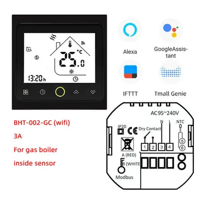 (GCLWWifi-Black) Wifi Smart Thermostat 3A Temperature Controller APP Remote Control for Water/Ga