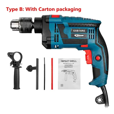 (Carton Packaging) 220V 1200W Electric Impact Hand Drill Bit Set Variable Speed Adjustable Woodw