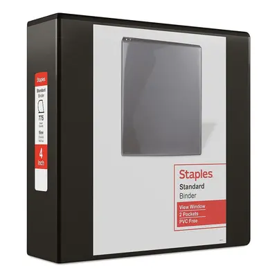 Staples 4-Inch Staples Standard View Binder with D-Rings Black