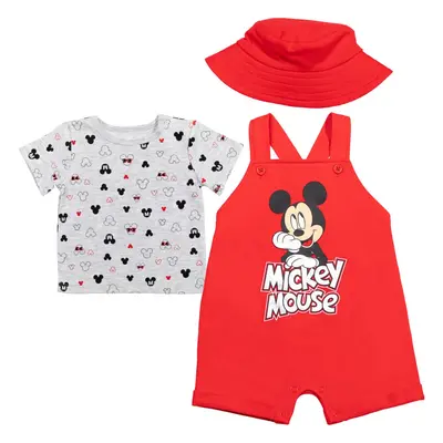 Disney Mickey Mouse Newborn Baby Boys French Terry Short Overalls T-Sh