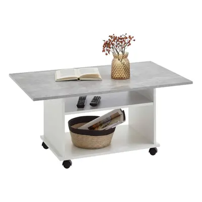 FMD Coffee Table with Castors Concrete Grey and White Living Room Furniture