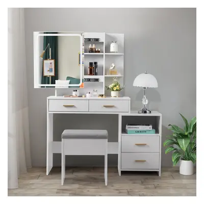 Dressing Table Vanity Makeup Desk Set W/ LED Mirror & Stool & Drawer