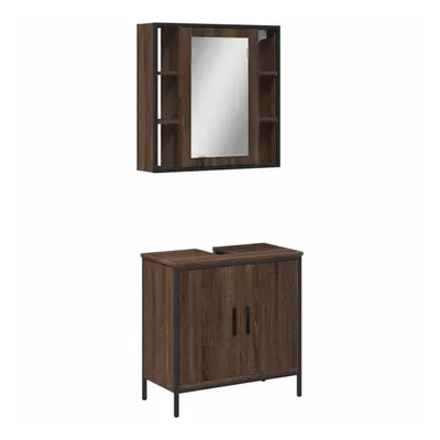 vidaXL Bathroom Furniture Set Piece Sink Cabinet Brown Oak Engineered Wood