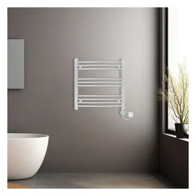 (Chrome, 600x600mm) Pre-filled Electric Curved Heated Towel Rail Radiator Thermostatic