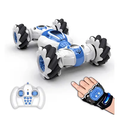 (Blue) 2.4G Remote Control Gesture Sensor All-Terrain Toy Double Sided Rotating Off Road Flips w