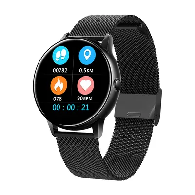 (Black-Stainless Steel) Real Full Touch Screen Quick Release Strap IP68 Heart Rate O2 Facebook R