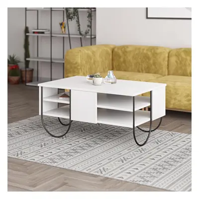 FWStyle Coffee Table Tier Painted White Black Metal Frame Scratch Resistant