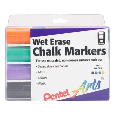 Pentel Arts Wet Erase Chalk Marker Set Jumbo Tip Assorted Colors Pack of (SMW56PC4M1)