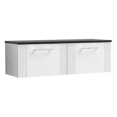 Retro Drawer Wall Hung Vanity Unit with Sparkling Black Laminate Worktop - 1200mm - Satin White 