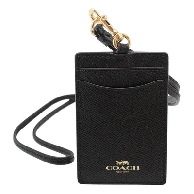 Coach ID Lanyard Badge Holder In Crossgrain Leather (Black/Gold)