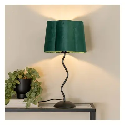 ValueLights Wiggle Black Green Velvet Scallop Shade Metal Table Lamp