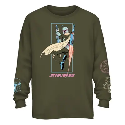 STAR WARS Boba Fett Flying Box Green Graphic Tee Mens Adult Long Sleeve TShirt XLarge