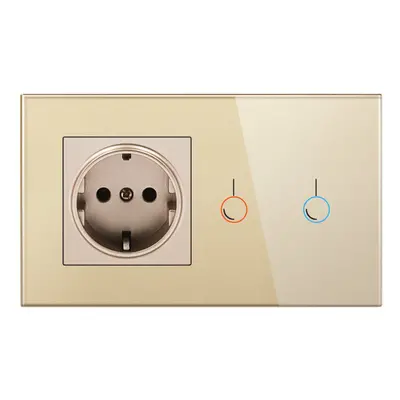 (Gold) Touch Sensor Switch with Socket Crystal Glass Panel 146*86mm Wall Socket with Light Switc