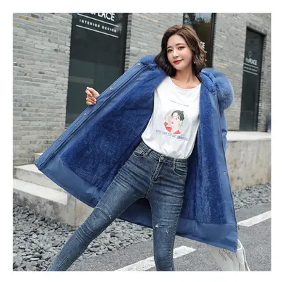 (Blue, UK 20) Women Ladies Winter Hooded Parka Jacket Coats Warm