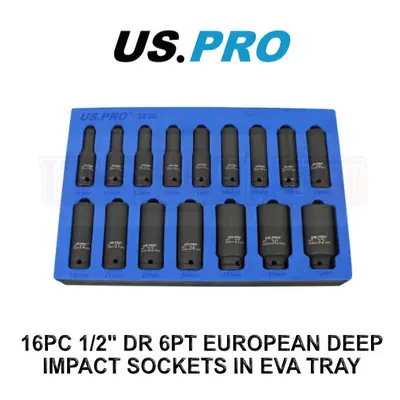 US PRO Tools 16PC 1/2" Deep Impact Sockets In EVA Foam 6PT - 32mm