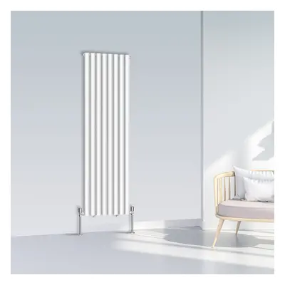 (1600x472mm Single, White) NRG Oval Column Designer Radiator Horizontal Vertical Central Heating