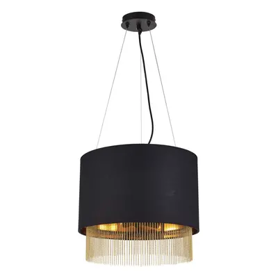 Searchlight Fringe Light Pendant Black Shade With Gold Chain