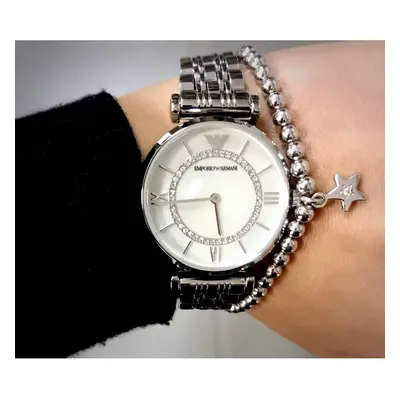 EMPORIO ARMANI WOMEN'S AR1908 SILVER BRACELET PEARL DIAL SILVER CASE