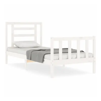 vidaXL Bed Frame Platform Bed with Headboard White Small Single Solid Wood