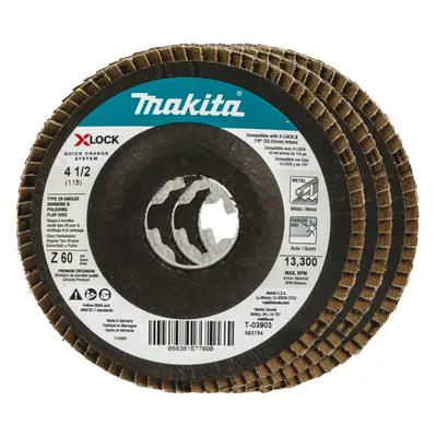 Makita T-03903-3 X-Lock 4-1/2"" Grit Type Angled Grinding and Po