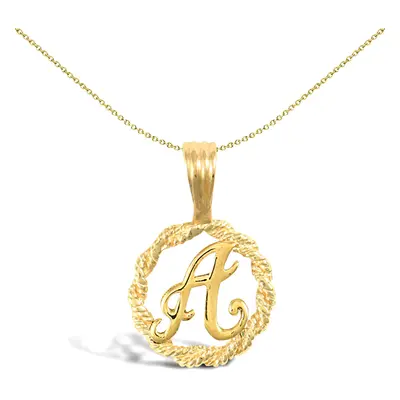 Jewelco London Solid 9ct Yellow Gold Rope Identity Initial Charm Pendant Letter A - JIN001-A