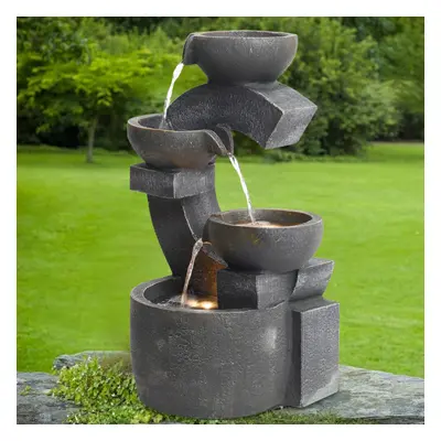 Outdoor Fountain Garden Patio Water Feature LED Light Cascade Bowl