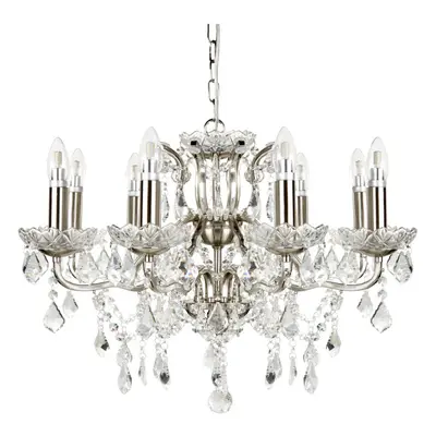 Clear Crystal Drops & Trim Light Chanderlier, Satin Silver