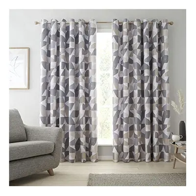 Catherine Lansfield Oslo Geo Eyelet Curtains 46x54 Inch Grey