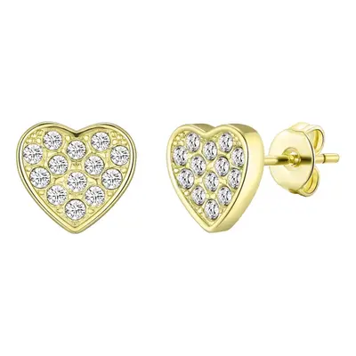 Gold Plated Pave Heart Earrings Created with Zircondia Crystals