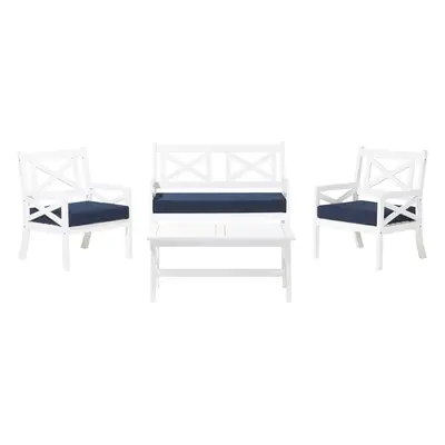 Sofa Set with Table BALTIC Acacia Wood Dark Blue